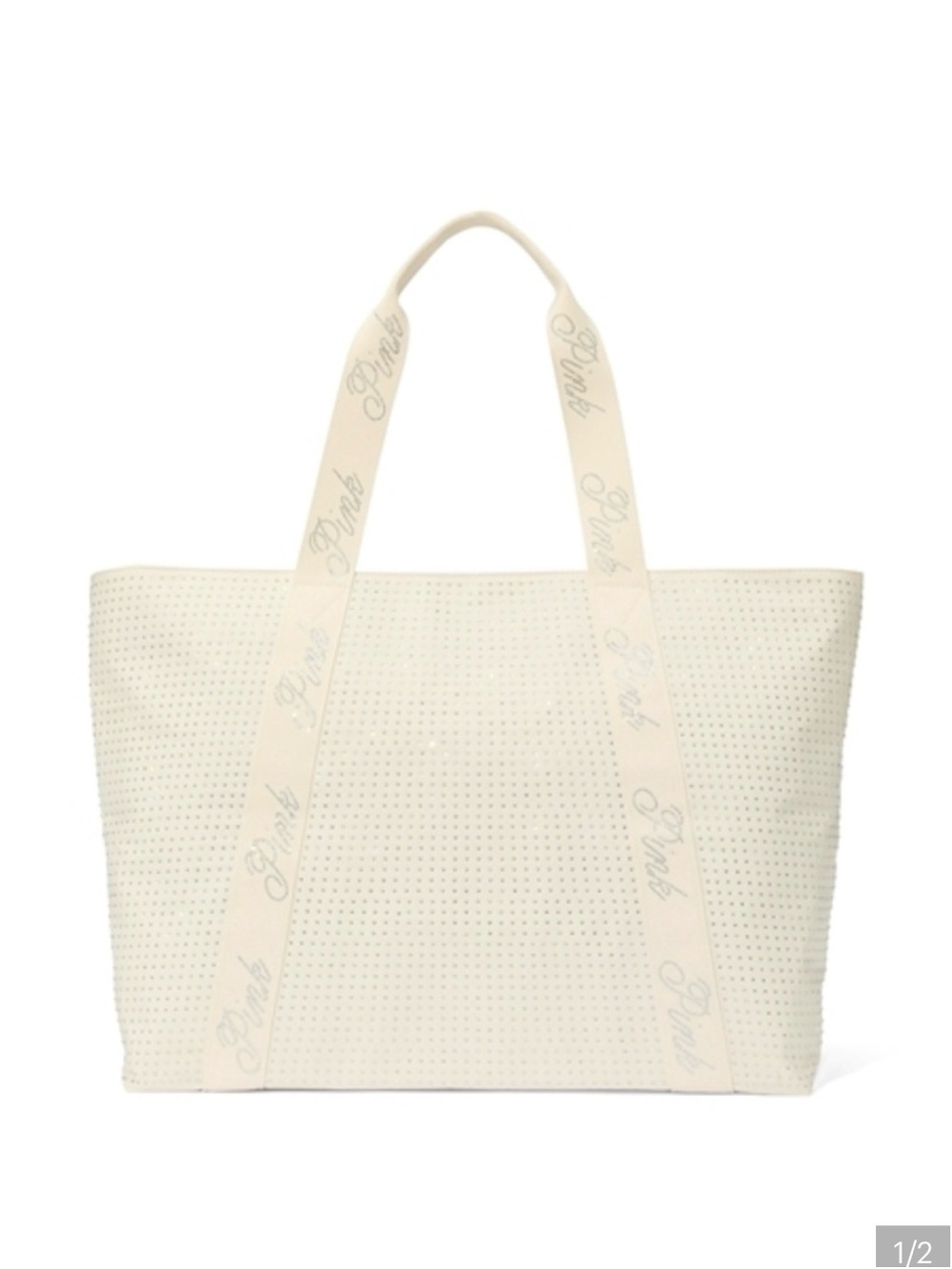 PINK Victoria's Secret Cream Perforated Logo Strap Tote